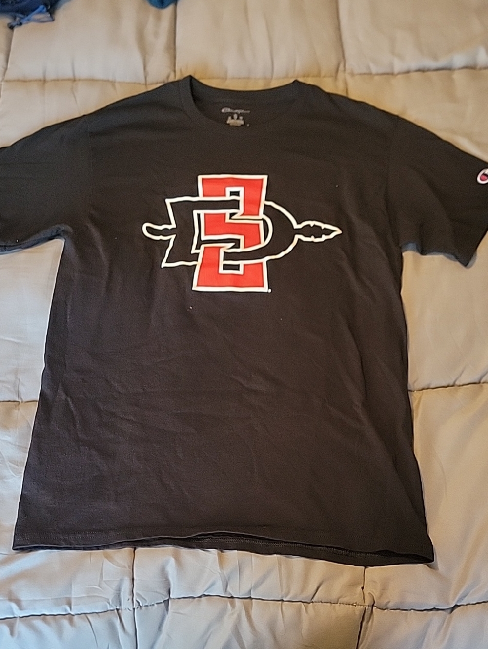 Champion Black Tee with Red and White SDSU Logo
